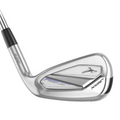 Mizuno JPX 925 Hot Metal iron, rear view showing the "JPX" and "Hot Metal" branding. The chrome finish and cavity back design emphasize increased forgiveness and ball speed, engineered for enhanced performance on the course.