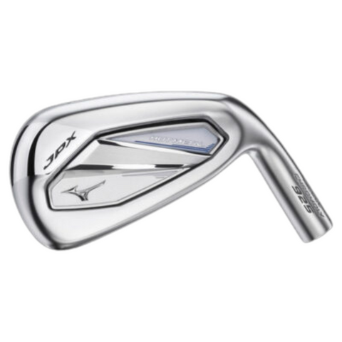 Mizuno JPX 925 Hot Metal iron, side view. Features a sleek chrome finish with the "JPX" and Mizuno logo. The design showcases the club's perimeter weighting and cavity back for improved forgiveness and stability. Perfect for golfers seeking performance and distance.