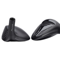 Mizuno JPX 925 Fli-Hi hybrid golf club in black, showcasing two views of the clubhead. The sole features the "FLI-HI" engraving and Mizuno logo, designed for higher launch and increased ball speed. This club offers enhanced forgiveness and optimized energy transfer, perfect for versatile play.