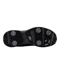 The New Balance Brighton V2 Men's Golf Shoes in Black/Grey feature a black sole with six metal spikes, multiple rubber grips, and the New Balance logo at the center