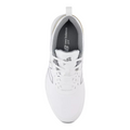Top view of New Balance Brighton V2 Men's Golf Shoes in white/grey, featuring a gray interior lining, white laces, and New Balance logo—offering comfort and reliable traction for golfers.