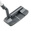 A close-up of the Odyssey 2025 DFX One Wide CH Putter shows its black wide blade head with a soft DFX insert, a white alignment line, and Odyssey printed on the back.