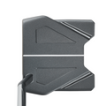 A close-up, top-down view of the Odyssey 2025 DFX Ten S Putter | Left-Handed by Odyssey, a high-MOI modern mallet with a matte black finish, geometric shape, and white alignment lines