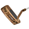 The Odyssey 2025 Limited Edition Giraffe Beam Double Wide CH Putter features a bronze finish, black face insert, white shaft, and engraved branding—a stylish, face-balanced putter designed for modern performance.