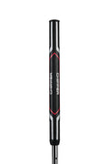 The Odyssey Mens Chipper - Left Hand grip by Odyssey is black with CHIPPER printed vertically in white and red, white, and gray geometric accents on a textured surface—perfect for your left-handed chipper or short game club.