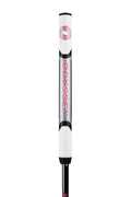 The Odyssey Womens Chipper grip is white and black, designed for the 2025 model with ODYSSEY in pink letters and a pink logo on top—a stylish short-game choice for women golfers.