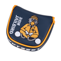This navy and orange Odyssey headcover features an embroidered cartoon bird in prison attire with 2 Ball Jailbird text—ideal for fans of the compact Odyssey Ai-ONE 2-Ball Jailbird Mini DB Putter.