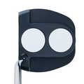A top-down view of the Odyssey Ai-ONE CRUISER Jailbird 2-Ball DB Putter by Odyssey, featuring a black head with two large white 2-Ball Alignment circles, set against a white background.