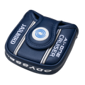 The Odyssey Ai-ONE Cruiser Jailbird Versa DB OS Putter headcover features navy blue with white vertical stripes, Jailbird Versa and Odyssey Ai-ONE Cruiser text, a white and blue logo, and highlights the advanced AI-designed insert.