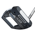 Close-up of the Odyssey Ai-ONE Cruiser Jailbird Versa DB OS Putter by Odyssey, an AI-designed insert putter in black with white, blue, and silver accents, featuring the brand and model name clearly on its surface.