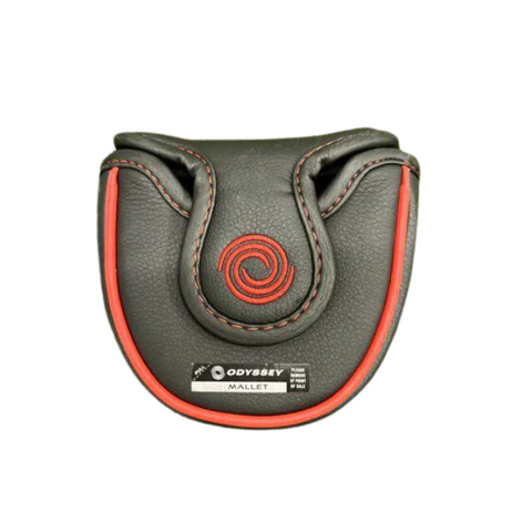 Back of the Odyssey Tempest Mallet Putter Cover with black finish, red trim, and swirl logo.