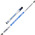 Two views of the Callaway Odyssey Ai-ONE Milled Jailbird Mini T Versa 90 DB Putter grip and shaft in white, blue, and black with visible branding. Features Versa 90 alignment for improved accuracy on the green.