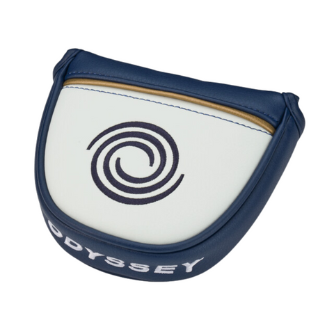 Protect your Odyssey Ai-ONE Milled Rossie V T DB Putter with this blue and white headcover, featuring a navy swirl logo on top and ODYSSEY embroidered in white on the side.