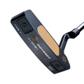 Close-up of the Odyssey Ai-ONE Milled Two-T CH Putter by Odyssey, showcasing its black and bronze finish, milled face, and labeled heel and toe weights for added forgiveness.