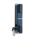 Top view of the Odyssey Ai-ONE Milled Two-T CH Putter features a white alignment line, silver shaft, and minimal background, highlighting its Dual Fang Design for enhanced forgiveness.
