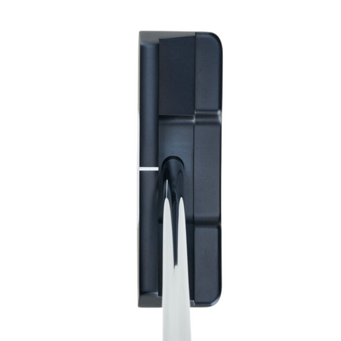 Top-down view of the Odyssey Ai-ONE Square 2 Square Double Wide Putter by Odyssey, a black putter with a white alignment line, shown against a white background.