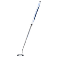 The Odyssey Ai-One #7 Cruiser Putter | 38" by Odyssey features counterbalance weighting, a white and blue grip, slender metallic shaft, and flat black clubhead, shown against a plain white background.