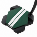 Odyssey TRTL Double Bend left-hand putter, rear three-quarter view showing the Twin Track lines; digitally adapted to left-hand orientation