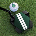 Odyssey TRTL Double Bend putter behind a golf ball on the green, showing Twin Track alignment