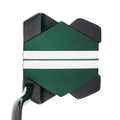 Odyssey TRTL Double Bend putter at address, showing the green head and white Twin Track alignment