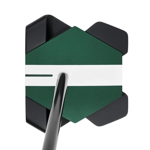 Odyssey TRTL Max Square 2 Square putter at address, showing the shaft position and Twin Track lines