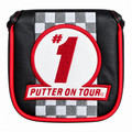 Front of Odyssey Tempest XXL Square 2 Square mallet putter cover in black and red with grey checkerboard design on white background