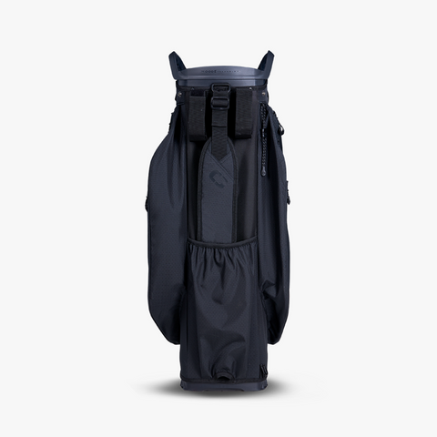 Ogio Silencer Cart Bag 25 in black colour showing the back angle of the bag with the carry strap tucked away