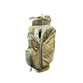 The Ogio 2026 Silencer Cart Bag | Oasis features a beige and olive green leaf-patterned design, multiple pockets, a side handle, and advanced club protection, shown on a white background.