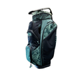 The Ogio 2026 Silencer Cart Bag | Paradise, in black and green with a tropical leaf pattern and club-locking technology, features multiple zippered pockets and a top handle, shown against a white background.