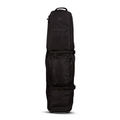 The Ogio Alpha Mid Travel Cover by Ogio is a tall, black, rectangular bag with multiple zippered compartments, a top handle, and side straps. Designed for durability, it easily carries large items like golf clubs.