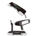 Illustration of the Optima TSX Putters by Optima, black and silver T5X Series golf putter shown from top, side, and front views. Green and white text highlights Tour Soft Feel, 250FT range, and easy alignment on top.