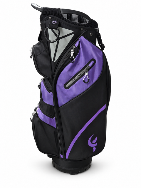 Side view of PGF Lady Futura black and purple women's cart bag
