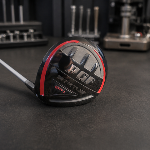 Used PGF Status SP1 right-handed 3 wood on the dark charcoal Golf 360 workshop bench