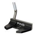 The PING 2025 Scottsdale Prime Tyne 4 Putter features a black and silver, high-MOI mallet head with the white Ping logo on the back and an angled metallic shaft designed for a strong arc stroke.