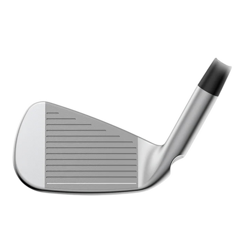 A close-up view of the Ping 2025 i240 Irons Set club head displays its grooved face and angled hosel against a white background—ideal for golfers wanting a premium players irons set.