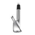 A close-up of the Ping PING 2025 i240 Irons Set showcases its sleek, modern design with a visible screw on the silver clubhead, highlighting this players iron against a plain white background.