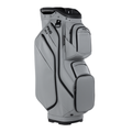 The Ping 2026 DLX 244 Cart Golf Bag in grey features multiple zippered pockets, black accents, and a sturdy base for tour-level storage, shown standing upright against a white background.
