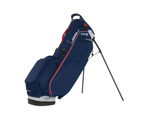 PING Hoofer 264 Stand Golf Bag | Navy/Lunar/Cherry, alternate side view with stand extended