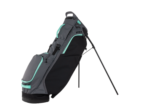 PING HooferLite 264 Stand Golf Bag | Iron/Black/Aqua, alternate side view with stand extended