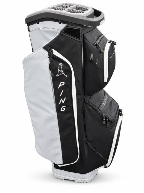 PING Traverse 244 cart golf bag in Black/Lunar/White, left side view on a white background