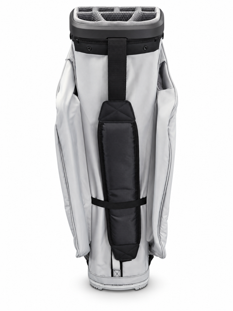 PING Traverse 244 cart golf bag in Black/Lunar/White, rear view showing stowed shoulder strap on a white background