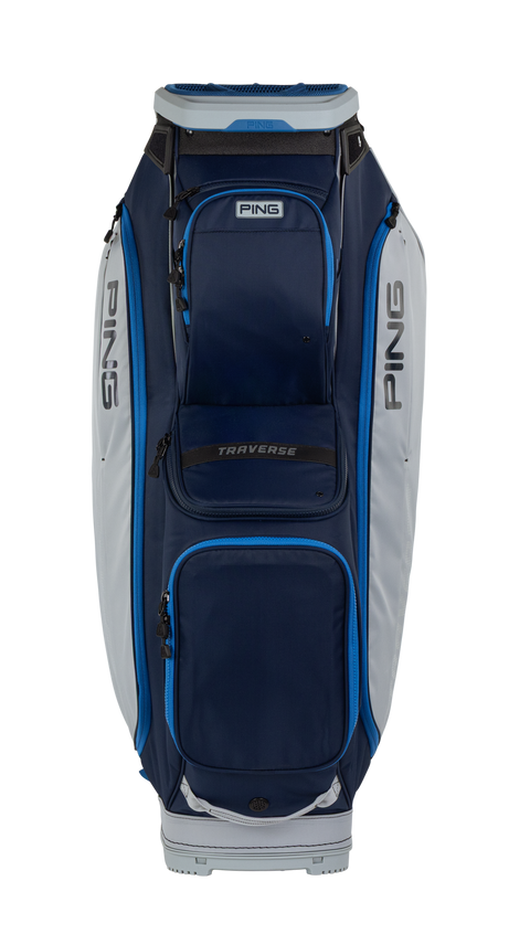 PING Traverse 244 Cart Golf Bag | Navy/Lunar/MaliBlue, front view