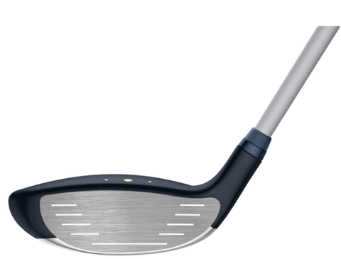 A close-up of the Ping G Le3 Women's Fairway Wood shows the metallic clubface with horizontal grooves and part of its lightweight shaft, highlighting details of this premium PING fairway wood for women.
