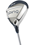 A close-up of the PING G Le3 Women's Fairway Wood by Ping shows its club head with branding, a black, white, and silver finish, plus "3" and "19°" on the hosel of this lightweight women's golf club.