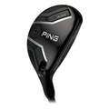 The PING G440 Hybrid by Ping is a black golf club head with silver and blue accents, featuring the model name G 440 and marked 4 23°