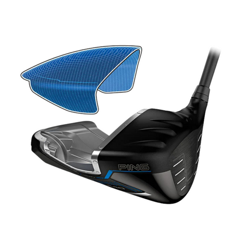 The Ping G440 LST Driver is displayed in black with a blue, semi-transparent overlay revealing its internal structure and design features for low spin and maximum distance.