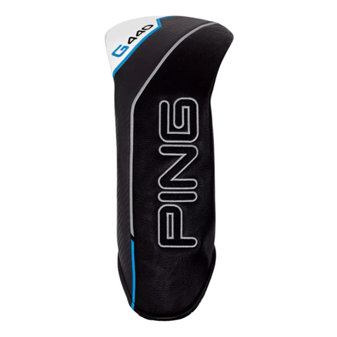 Black and white Ping G410 headcover with blue accents and bold white PING lettering fits fans of maximum distance drivers like the Ping G440 LST Driver.
