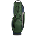 The Ping Hoofer 231 Stand Bag in green and blue stands upright, with multiple zippered compartments, a sturdy top handle, and an ergonomic strap system for easy carrying.