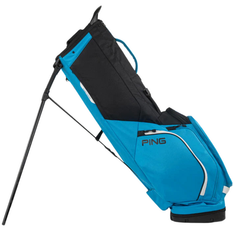 The Ping HooferLite 231 Stand Bag is shown upright with extended legs, multiple pockets, and a carrying handle—a lightweight golf bag designed for convenience on the course.