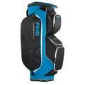 The Ping Traverse 244 Cart Bag in blue/black stands upright against a white background, featuring a 14-way divider, multiple zippered compartments, and a lightweight design for excellent style and function.
